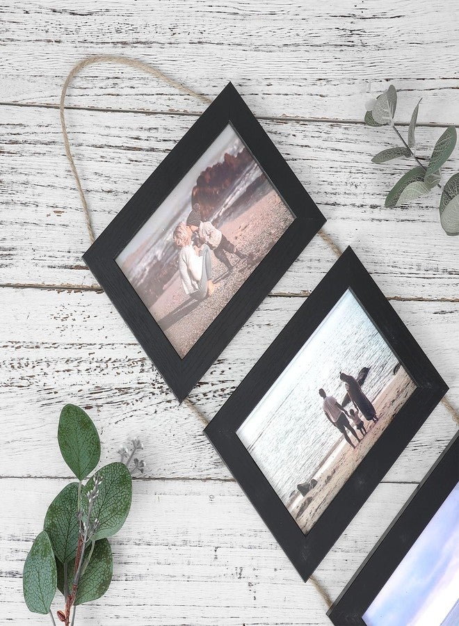 AojSup 2 Pcs 4x6 Wall Hanging Picture Frames Collage with 10 Openings Picture Frame Collage With Rope - Rustic Black, Casual Style Engineered Wood Frames - Wall Mount Only - Image 5